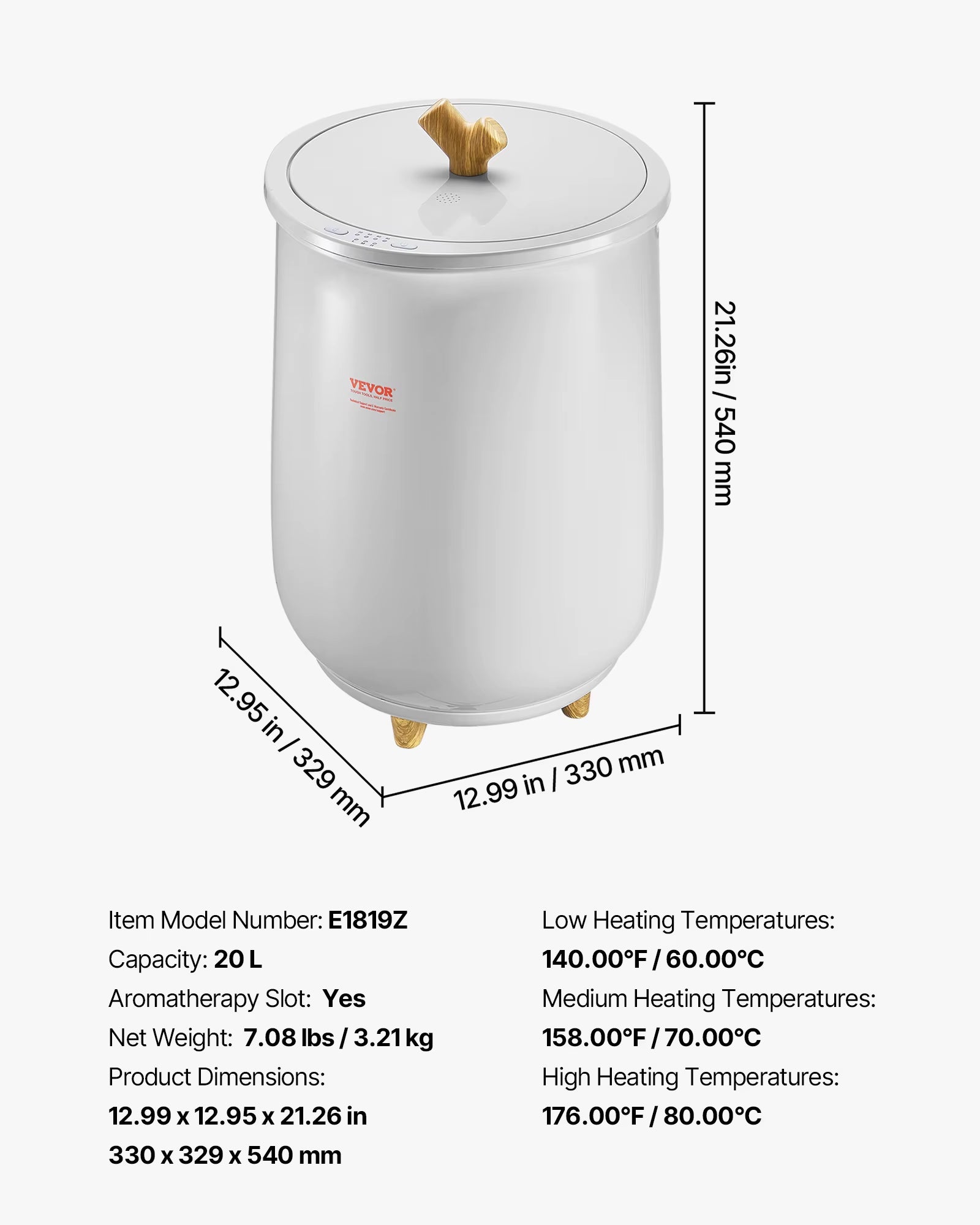 Towel Warmer Bucket 20L Heated Towel Warmer W/ LED Light Auto Shut off & Temperature Setting Large Blanket Warmers SPA