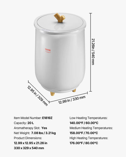 Towel Warmer Bucket 20L Heated Towel Warmer W/ LED Light Auto Shut off & Temperature Setting Large Blanket Warmers SPA