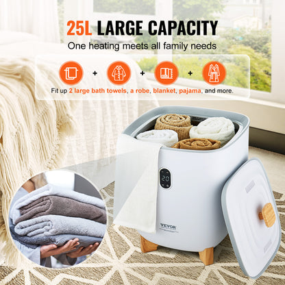 VEVOR Towel Warmer 25L, Towel Warmer Bucket With 2 Heating Modes,  Auto Shut Off, Bottom Heating Columns, LED Screen, Large Towel Warmer For Bathroom, Spa, Bathrobe, Blanket & Pajama